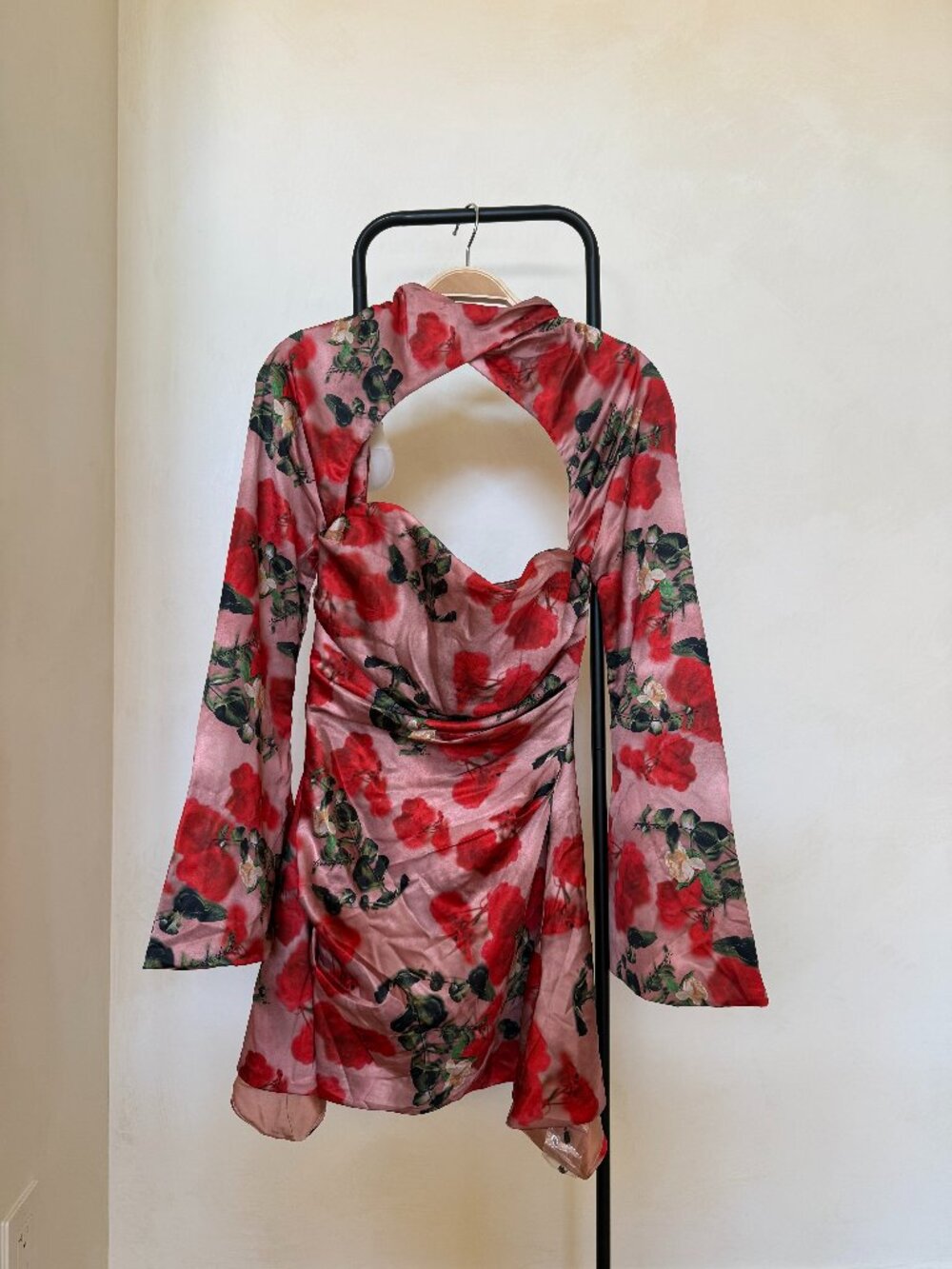 House of CB 'Toira' Satin Rose Print draped corset mini dress (Small)